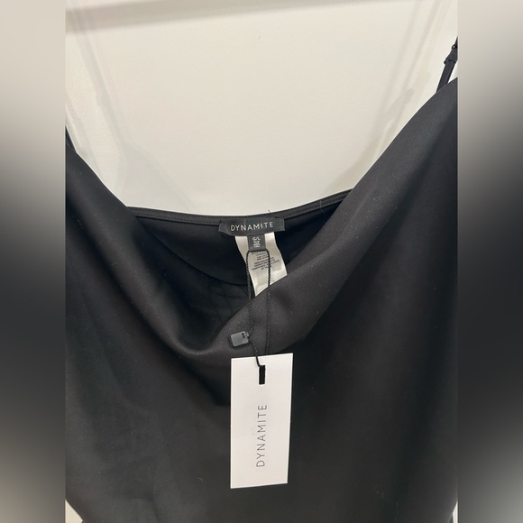 Dynamite Black Satin Drawstring Cowl Neck Cami Tank Top Ladies Size L - Picture 3 of 5